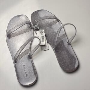 Old Navy Women's Low Heel Flat Silver Glitter Jelly Slide Sz 6 NWT